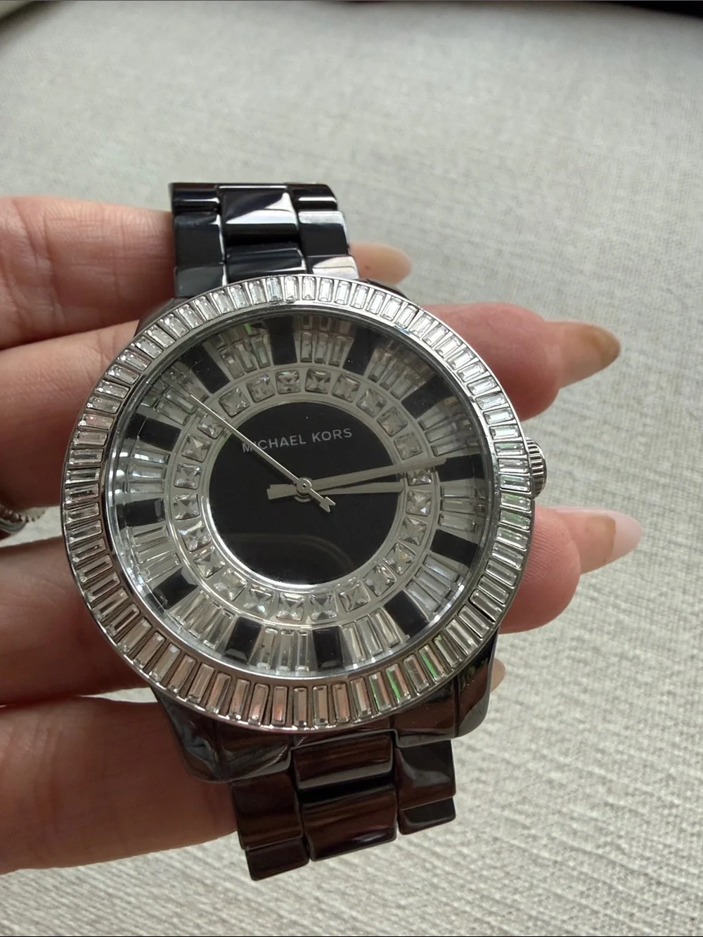 Michael Kors Black and Silver Crystal-Trim Ceramic Watch